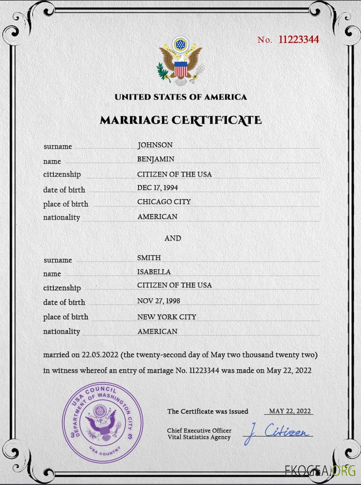 Modèle PSD de certificat de mariage aux États-Unis, template